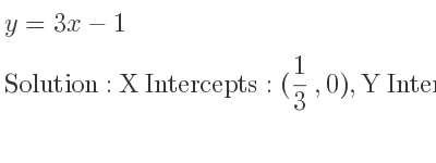 The y=3x-1 is X Intercepts: (1/3 ,0),Y Intercepts: (0,-1)